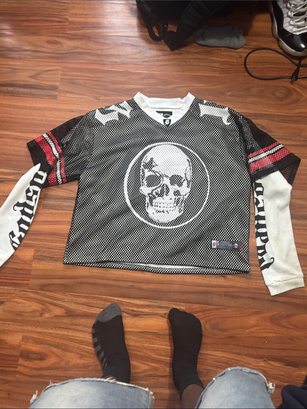 Skull Mesh Long-Sleeve Godspeed Jersey - Black, White & Red